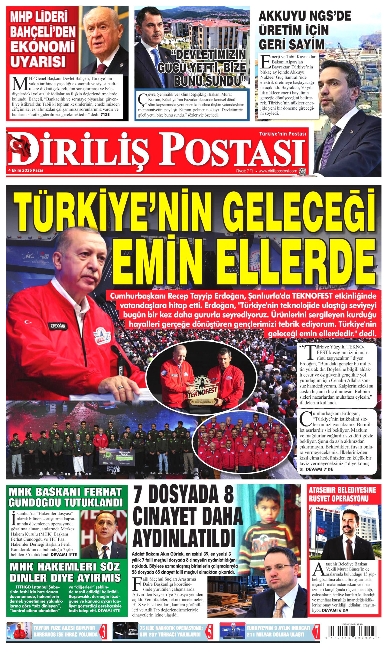 Diriliş Postası Gazetesi gazetesi manşeti