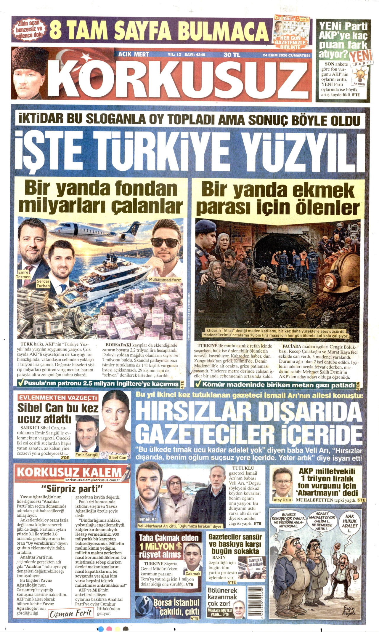 Korkusuz Gazetesi gazetesi manşeti