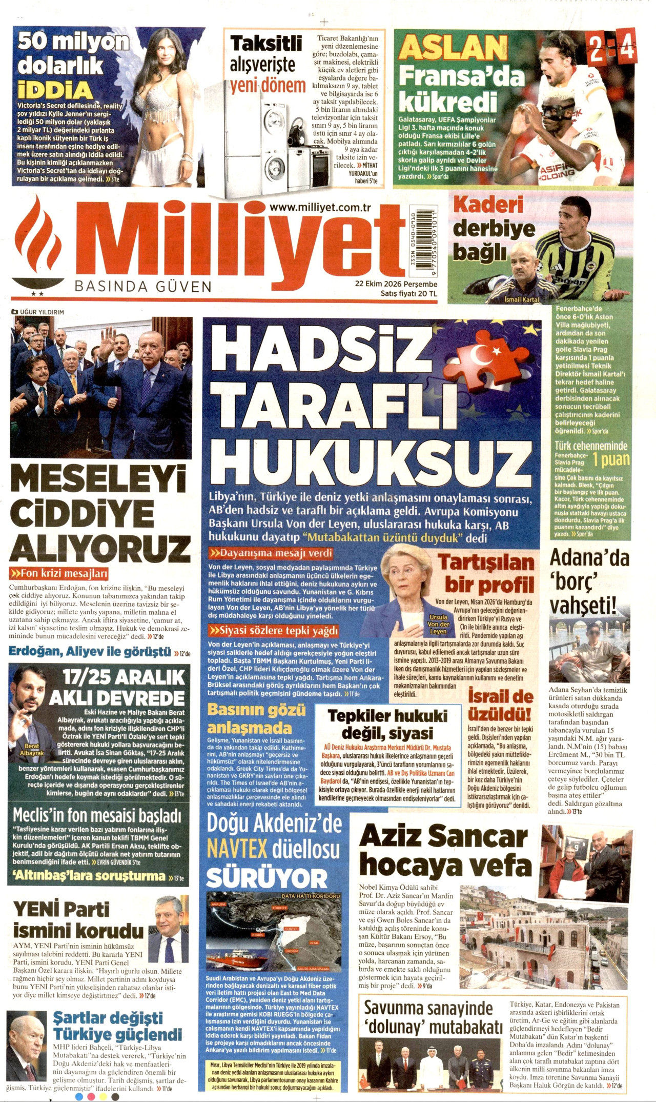 Milliyet Gazetesi gazetesi manşeti