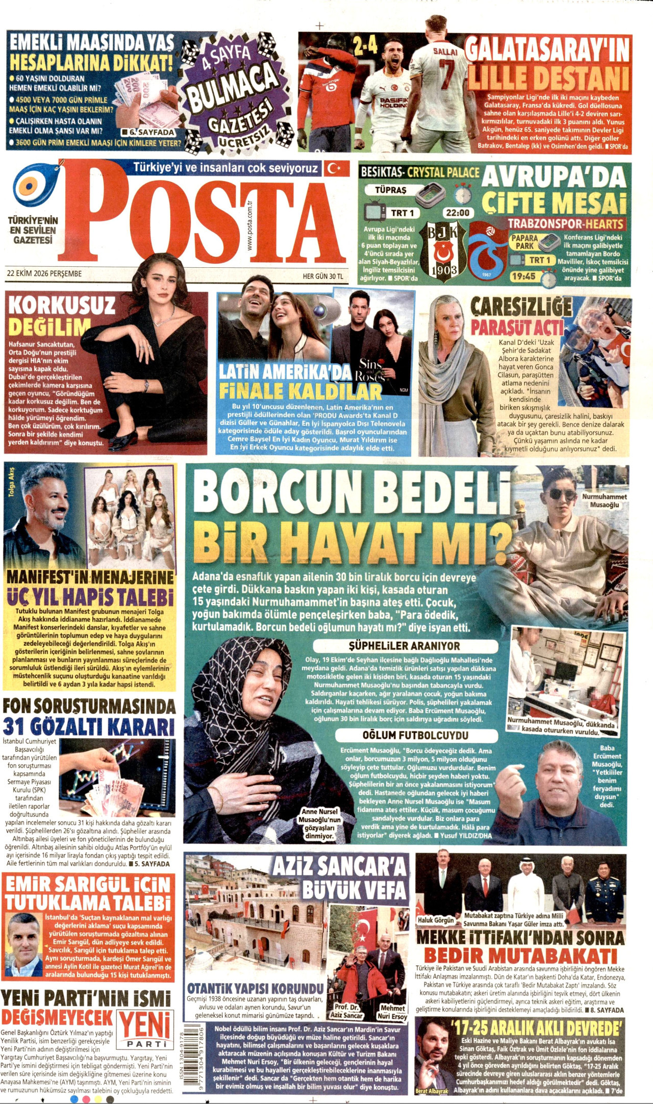 Posta Gazetesi gazetesi manşeti