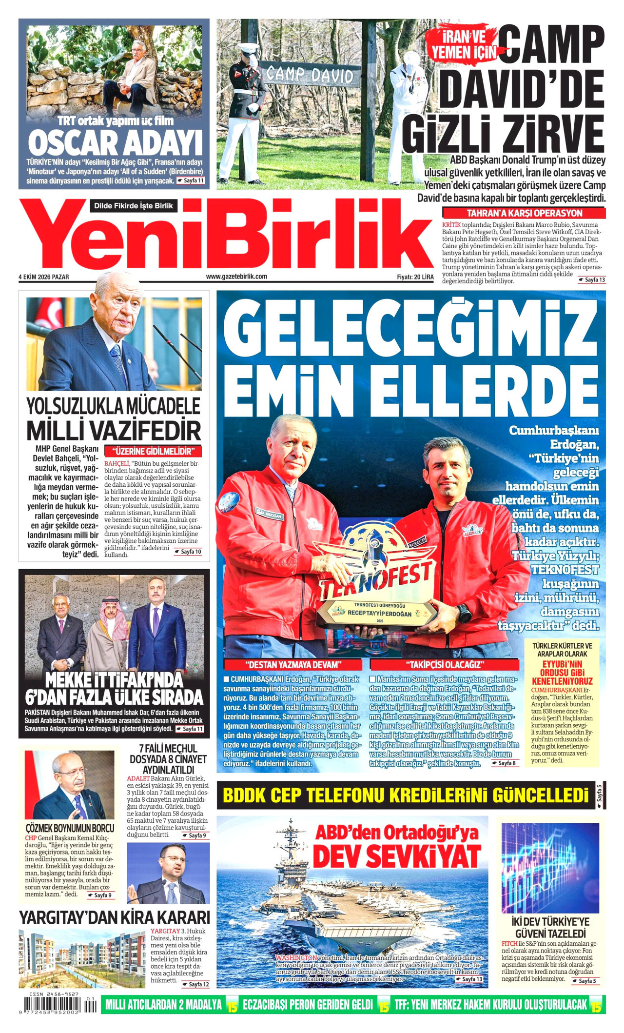 YeniBirlik Gazetesi gazetesi manşeti